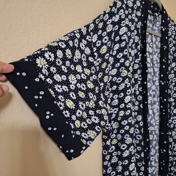 Daisy Print Long Kimono Cardigan‎ Duster Boho Hippie Beachy OS - Picture 4 of 8